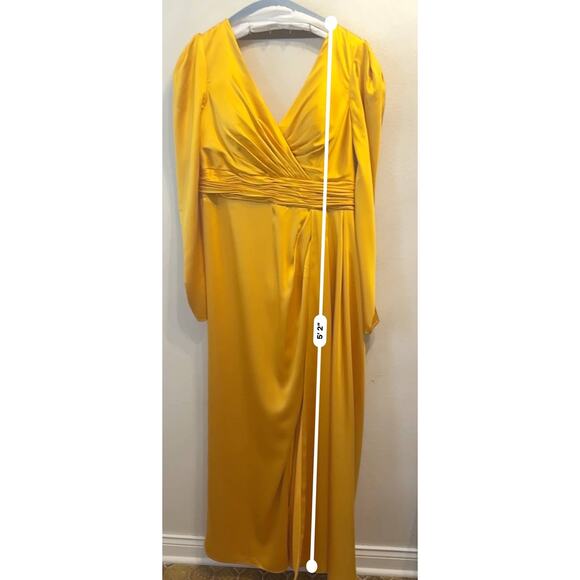 Mac Duggal 12404 FAUX WRAP  A LINE GOWN Formal Dress in Marigold size 14 - Picture 9 of 16